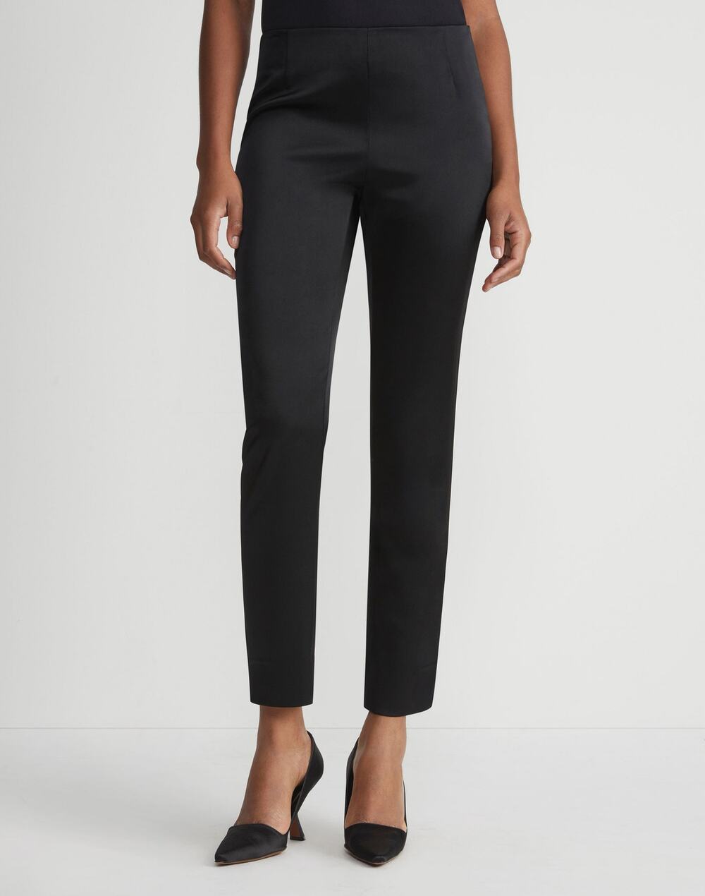 LAFAYETTE 148 Stanton Sateen Pants Womens 6 Black Slim Straight Luxury Trousers